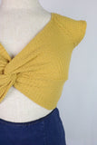 ~Featuring twist front detail  ~Color: Mustard ~Fabric: Polyester / Rayon / Spandex
